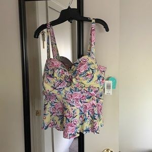 Floral flamingo midkini top